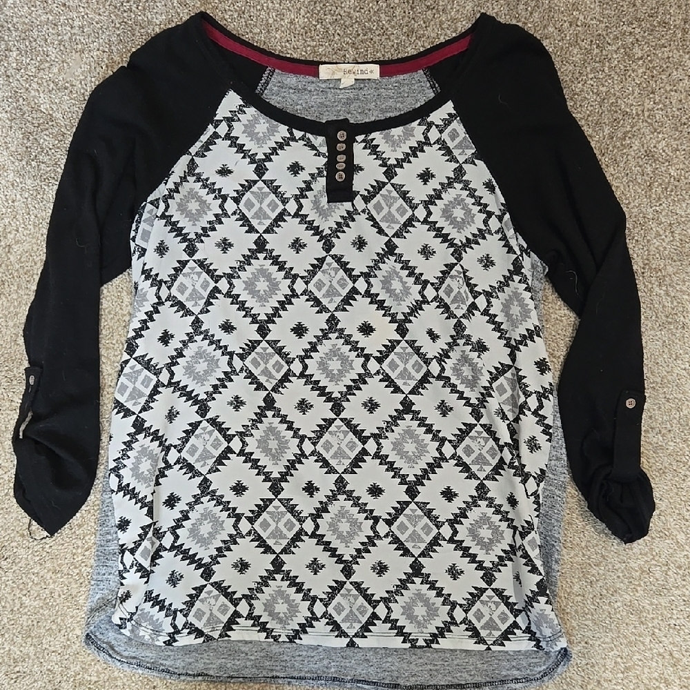 Black and Gray Geometric Women's Top